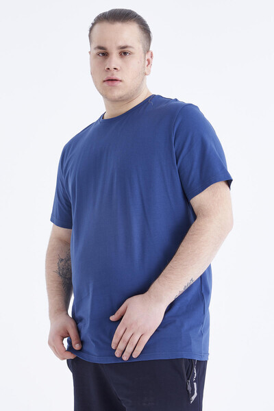 Tommylife Wholesale Indigo Crew Neck Large Size Men's T-Shirt - 88072 - 9