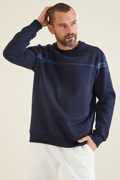 Tommylife Wholesale Indigo Crew Neck Relaxed Fit Men's Sweatshirt - 88316 - Thumbnail