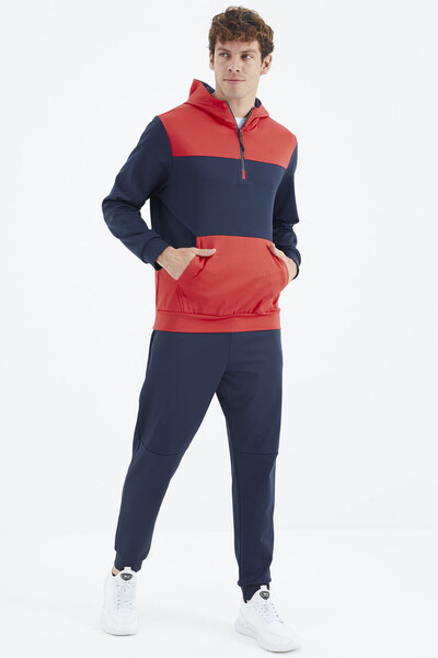 Tommylife Wholesale Indigo Hooded Half Zip Men's Tracksuit Set - 85214 - Thumbnail