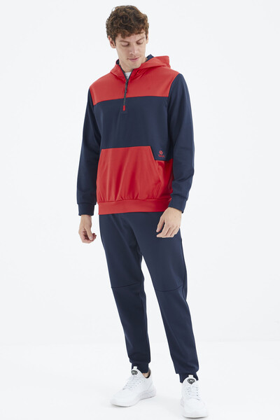 Tommylife Wholesale Indigo Hooded Half Zip Men's Tracksuit Set - 85214 - Thumbnail