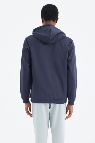 Tommylife Wholesale Indigo Hooded Half Zip Relaxed Fit Men's Sweatshirt - 88274 - Thumbnail