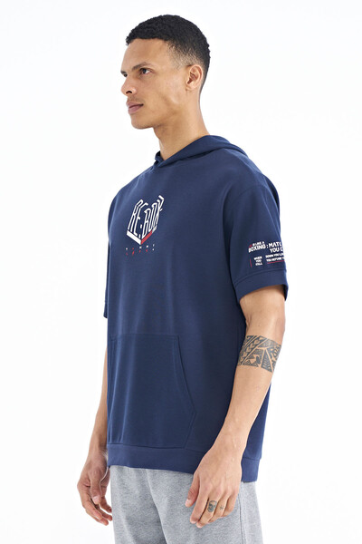 Tommylife Wholesale Indigo Hooded Oversize Men's T-shirt - 88194 - Thumbnail