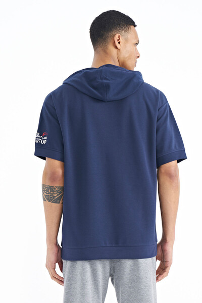 Tommylife Wholesale Indigo Hooded Oversize Men's T-shirt - 88194 - Thumbnail