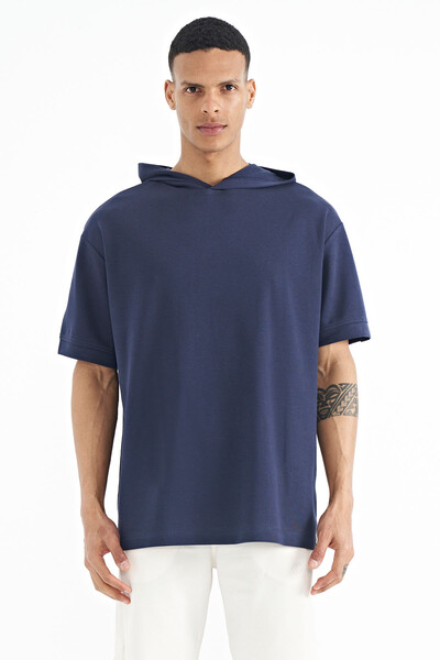 Tommylife Wholesale Indigo Hoodie Oversize Men's T-shirt - 88179 - Thumbnail