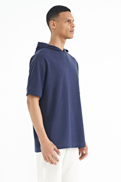 Tommylife Wholesale Indigo Hoodie Oversize Men's T-shirt - 88179 - Thumbnail