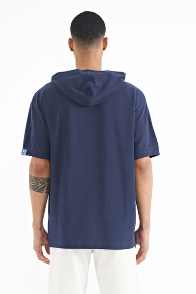 Tommylife Wholesale Indigo Hoodie Oversize Men's T-shirt - 88179 - Thumbnail