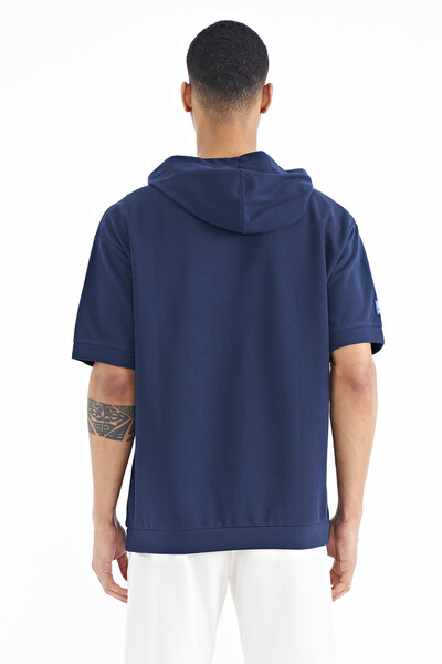 Tommylife Wholesale Indigo Kangaroo Pocket Hooded Men's T-Shirt - 88195 - Thumbnail