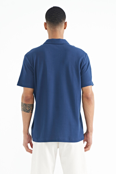 Tommylife Wholesale Indigo Polo Neck Standard Fit Men's T-Shirt - 88237 - Thumbnail