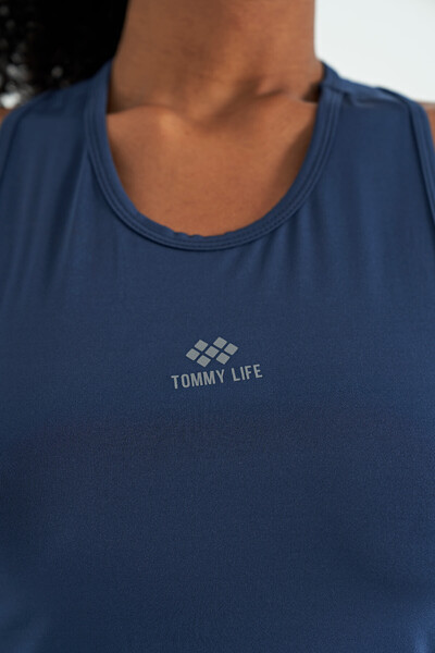 Tommylife Wholesale Indigo Slit Crew Neck Standard Fit Women's Sport Tank Top - 97256 - Thumbnail