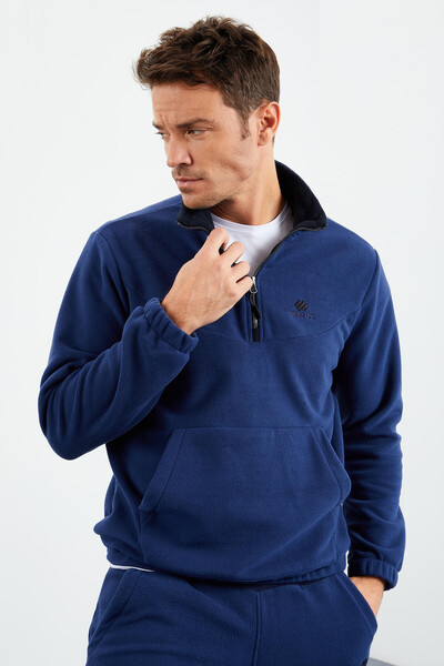 Tommylife Wholesale Indigo With Half Zipper Neckband Elastic Hem Men's Fleece Set - 85159 - Thumbnail