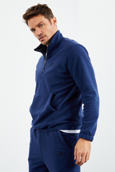 Tommylife Wholesale Indigo With Half Zipper Neckband Elastic Hem Men's Fleece Set - 85159 - Thumbnail