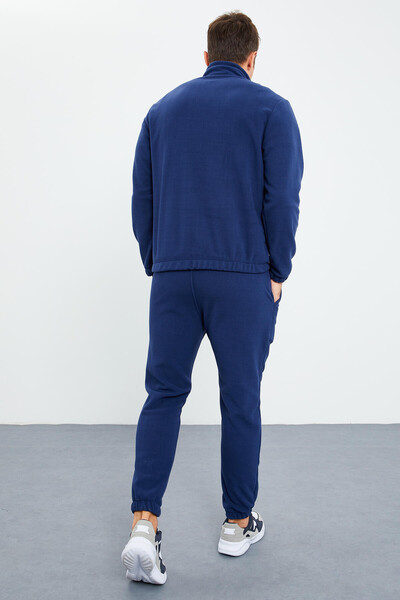 Tommylife Wholesale Indigo With Half Zipper Neckband Elastic Hem Men's Fleece Set - 85159 - Thumbnail