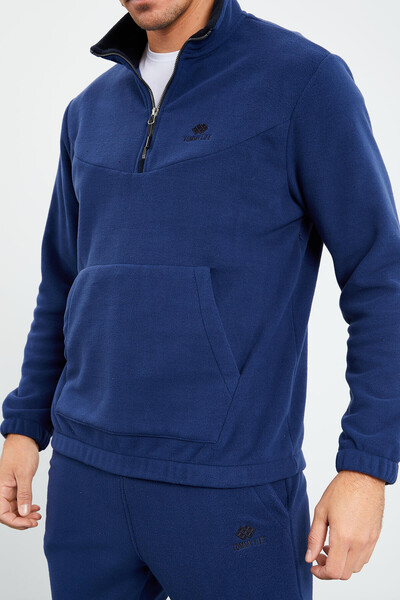 Tommylife Wholesale Indigo With Half Zipper Neckband Elastic Hem Men's Fleece Set - 85159 - Thumbnail