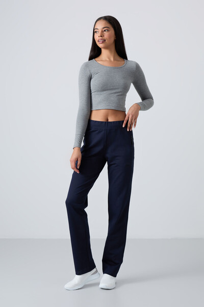 Tommylife Wholesale Indigo With Zipper Pocket Comfy Classic Hem Women's Sweatpants - 94195 - Thumbnail