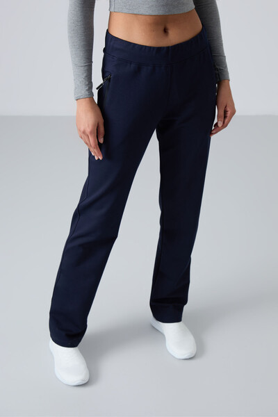 Tommylife Wholesale Indigo With Zipper Pocket Comfy Classic Hem Women's Sweatpants - 94195 - Thumbnail