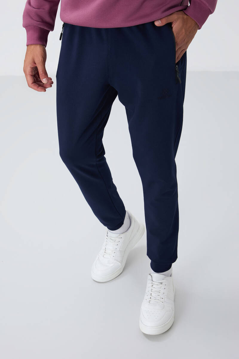 TOMMYLIFE - Tommylife Wholesale Indigo With Zipper Pockets Standard Mold Jogger Men's Sweatpant - 84651
