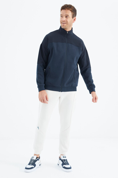 Tommylife Wholesale Indigo Zippered Men's Sweatshirt - 88314 - Thumbnail