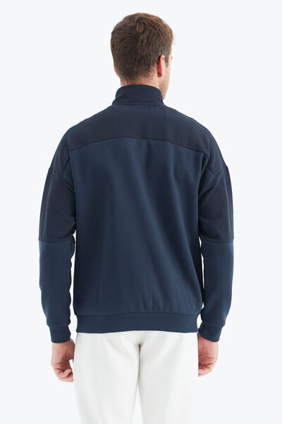 Tommylife Wholesale Indigo Zippered Men's Sweatshirt - 88314 - Thumbnail