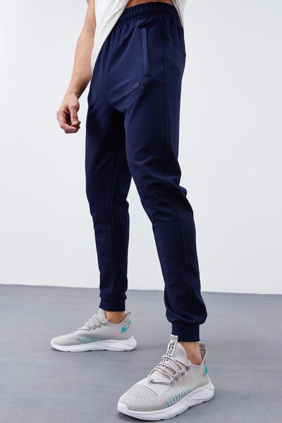 Tommylife Wholesale Indigo Zippered Pocket Slim Fit Jogger Men's Sweatpants - 84343 - Thumbnail