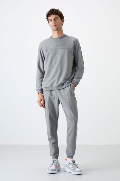 Tommylife Wholesale Keith Standard Fit Basic Men's Tracksuit Set 85231 Gray Melange - Thumbnail