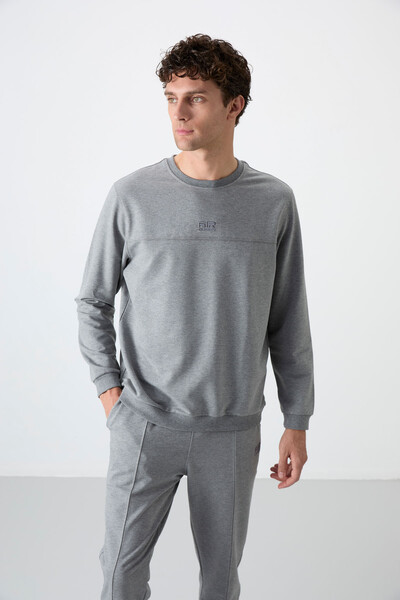 Tommylife Wholesale Keith Standard Fit Basic Men's Tracksuit Set 85231 Gray Melange - Thumbnail