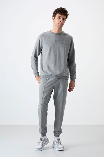 Tommylife Wholesale Keith Standard Fit Basic Men's Tracksuit Set 85231 Gray Melange - Thumbnail