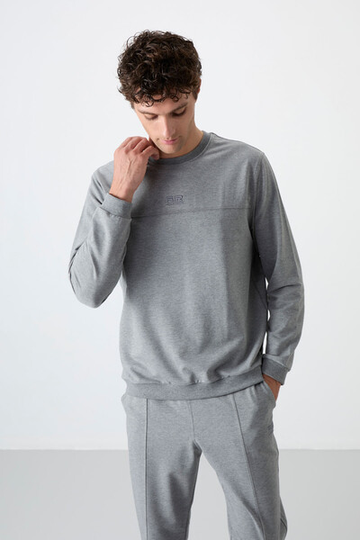 Tommylife Wholesale Keith Standard Fit Basic Men's Tracksuit Set 85231 Gray Melange - Thumbnail