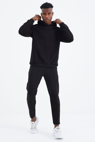 Tommylife Wholesale Kelvin Standard Fit Hooded Men's Tracksuit Set 85230 Black - Thumbnail