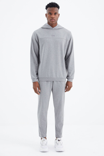 Tommylife Wholesale Kelvin Standard Fit Hooded Men's Tracksuit Set 85230 Gray Melange - Thumbnail