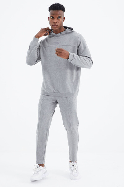 Tommylife Wholesale Kelvin Standard Fit Hooded Men's Tracksuit Set 85230 Gray Melange - Thumbnail