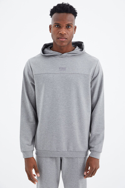 Tommylife Wholesale Kelvin Standard Fit Hooded Men's Tracksuit Set 85230 Gray Melange - Thumbnail