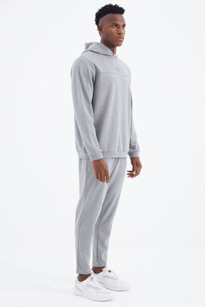 Tommylife Wholesale Kelvin Standard Fit Hooded Men's Tracksuit Set 85230 Gray Melange - Thumbnail