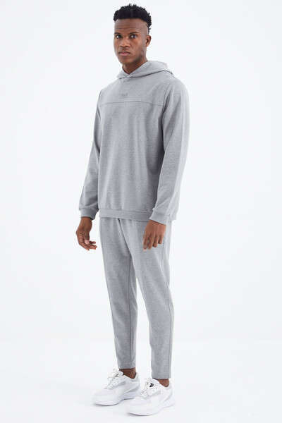 Tommylife Wholesale Kelvin Standard Fit Hooded Men's Tracksuit Set 85230 Gray Melange - Thumbnail