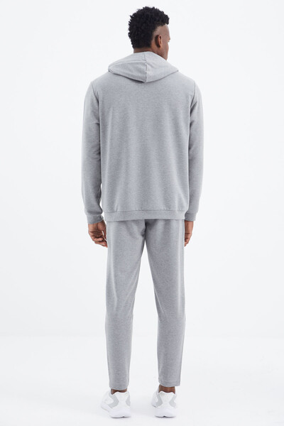 Tommylife Wholesale Kelvin Standard Fit Hooded Men's Tracksuit Set 85230 Gray Melange - Thumbnail