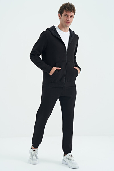 Tommylife Wholesale Kevin Comfort Fit Basic Men's Tracksuit Set 85191 Black - Thumbnail