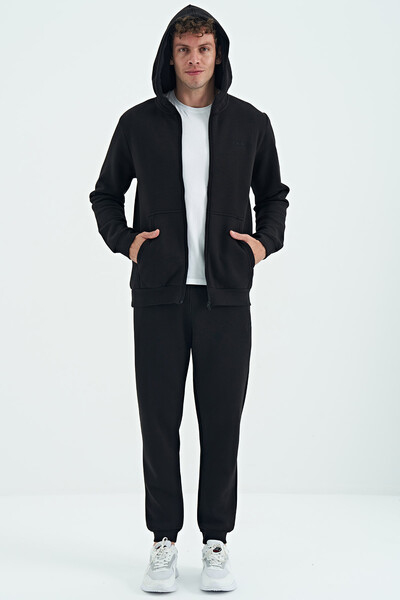 Tommylife Wholesale Kevin Comfort Fit Basic Men's Tracksuit Set 85191 Black - Thumbnail