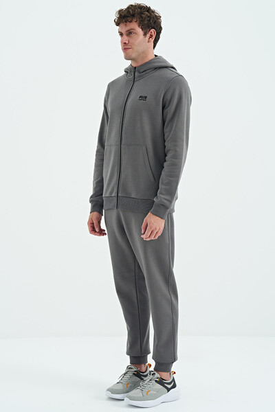 Tommylife Wholesale Kevin Comfort Fit Basic Men's Tracksuit Set 85191 Dark Gray - Thumbnail