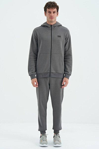 Tommylife Wholesale Kevin Comfort Fit Basic Men's Tracksuit Set 85191 Dark Gray - Thumbnail