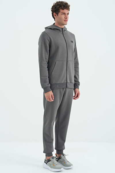 Tommylife Wholesale Kevin Comfort Fit Basic Men's Tracksuit Set 85191 Dark Gray - Thumbnail