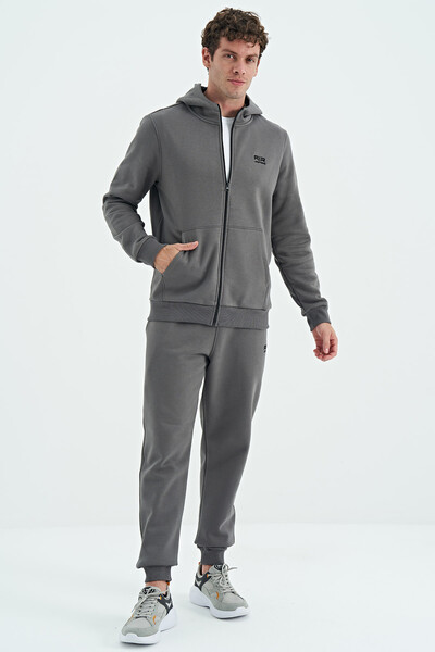 Tommylife Wholesale Kevin Comfort Fit Basic Men's Tracksuit Set 85191 Dark Gray - Thumbnail