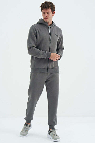 Tommylife Wholesale Kevin Comfort Fit Basic Men's Tracksuit Set 85191 Dark Gray - Thumbnail