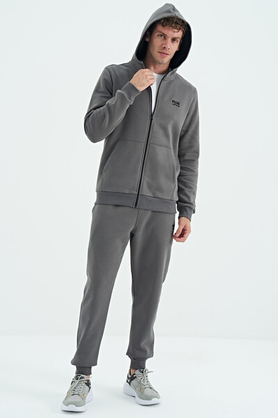 Tommylife Wholesale Kevin Comfort Fit Basic Men's Tracksuit Set 85191 Dark Gray - Thumbnail