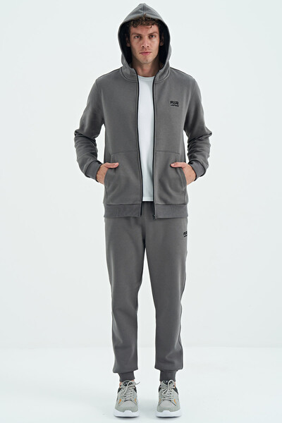 Tommylife Wholesale Kevin Comfort Fit Basic Men's Tracksuit Set 85191 Dark Gray - Thumbnail