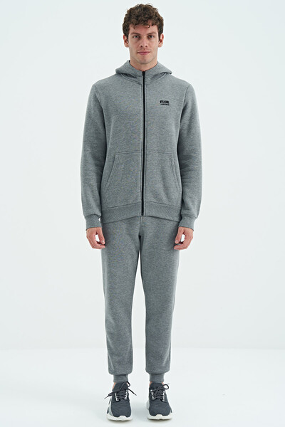 Tommylife Wholesale Kevin Comfort Fit Basic Men's Tracksuit Set 85191 Gray Melange - Thumbnail