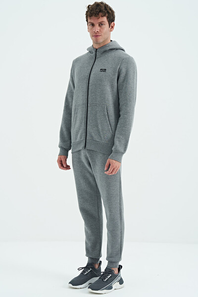 Tommylife Wholesale Kevin Comfort Fit Basic Men's Tracksuit Set 85191 Gray Melange - Thumbnail