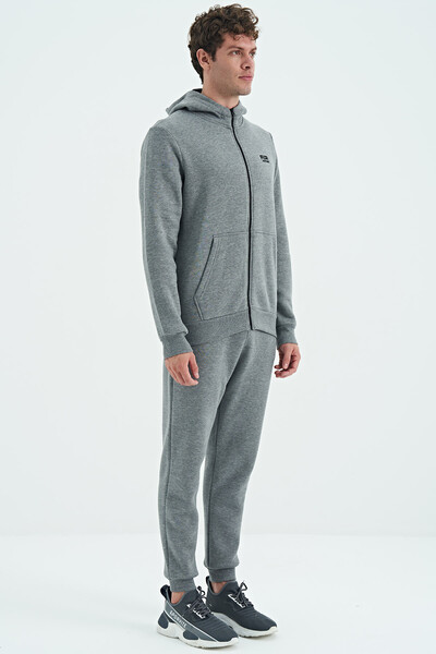 Tommylife Wholesale Kevin Comfort Fit Basic Men's Tracksuit Set 85191 Gray Melange - Thumbnail