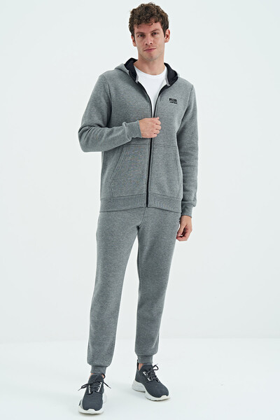 Tommylife Wholesale Kevin Comfort Fit Basic Men's Tracksuit Set 85191 Gray Melange - Thumbnail