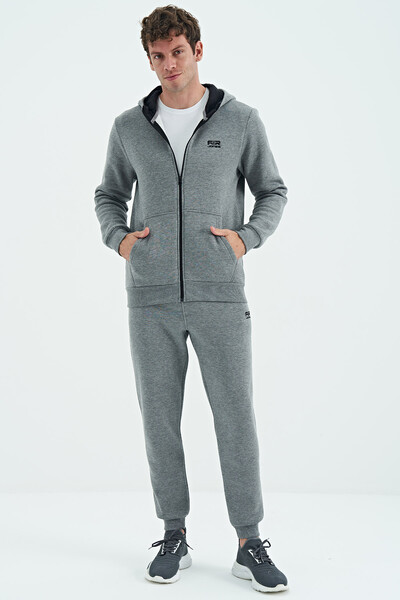 Tommylife Wholesale Kevin Comfort Fit Basic Men's Tracksuit Set 85191 Gray Melange - Thumbnail