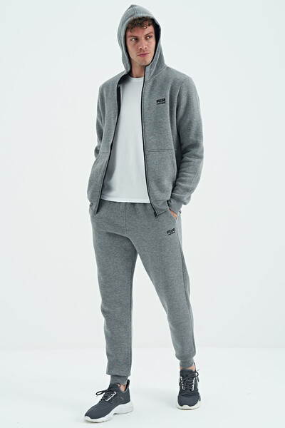 Tommylife Wholesale Kevin Comfort Fit Basic Men's Tracksuit Set 85191 Gray Melange - Thumbnail