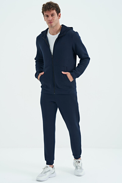 Tommylife Wholesale Kevin Comfort Fit Basic Men's Tracksuit Set 85191 Indigo - Thumbnail